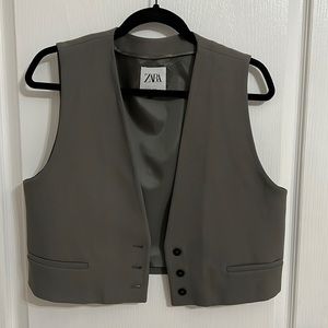 Zara green/grey button up casual vest